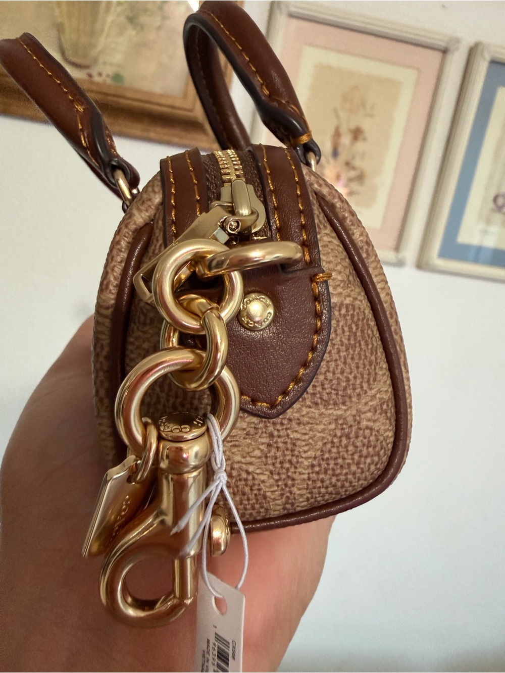 NWT Coach Mini Rowan Bag Charm in Signature Canvas - Picture 2 of 5